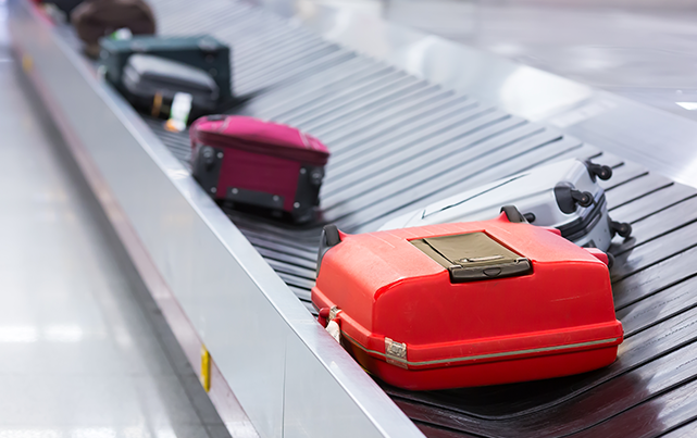 Baggage on an airport conveyor belt