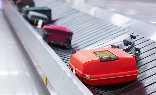 Baggage on an airport conveyor belt